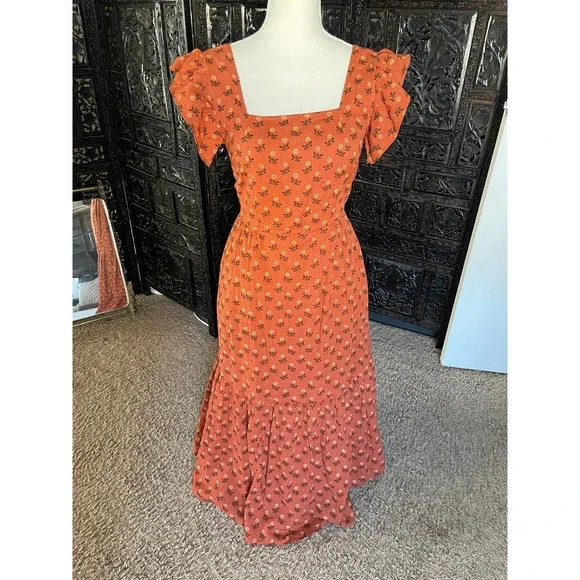 Madewell Rust Floral Midi Dress - Picture 2 of 12
